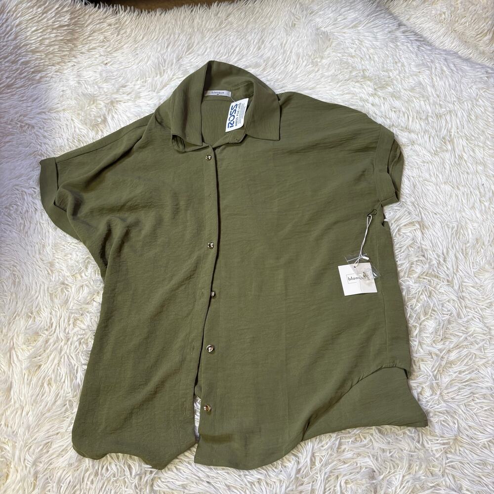 Blanque women’s short sleeve button olive green XL